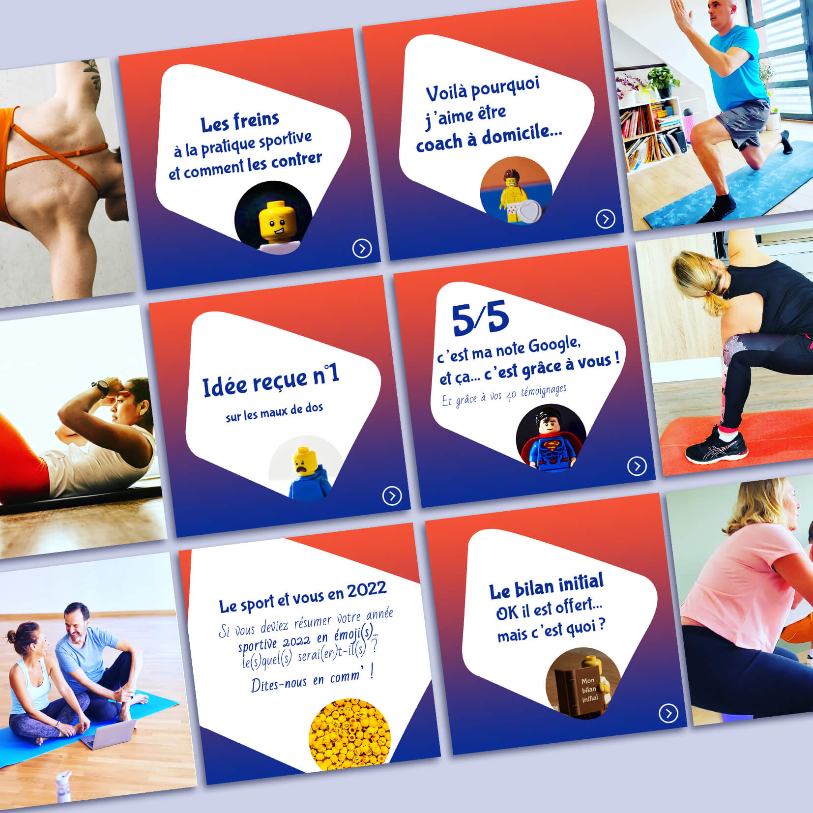 Aperçu d'écrans pour des posts instagram du coach sportif